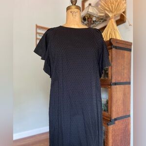 J.Crew Swiss dot black dress with ruffle sleeves and silver back zip accent
